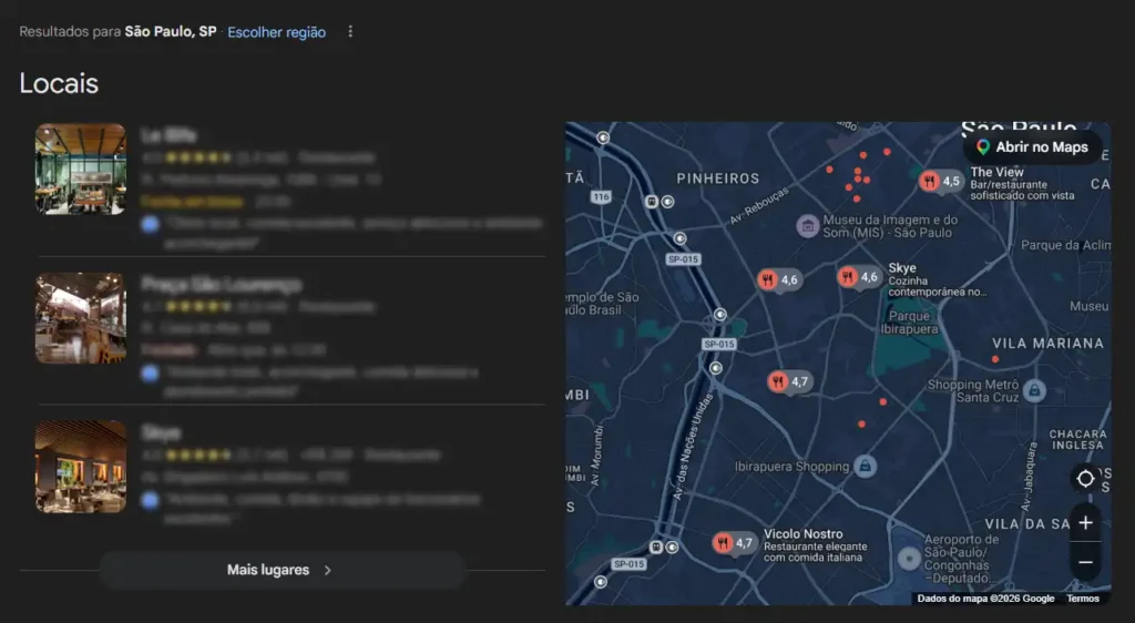 Destaque para a importância do marketing digital para restaurantes, com foco na presença online e estratégia de localização no mapa de São Paulo.