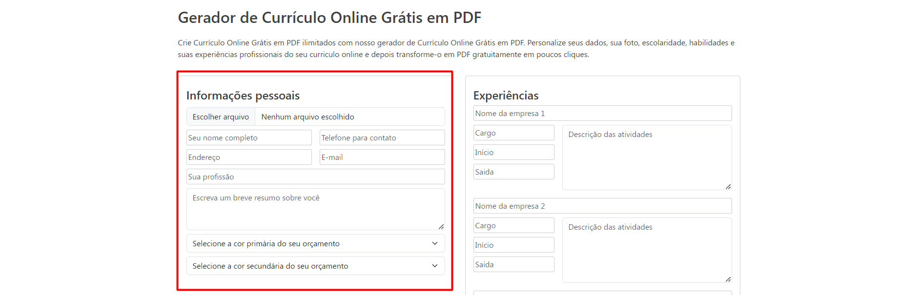 gerador de orçamento online grátis em PDF passo 1
